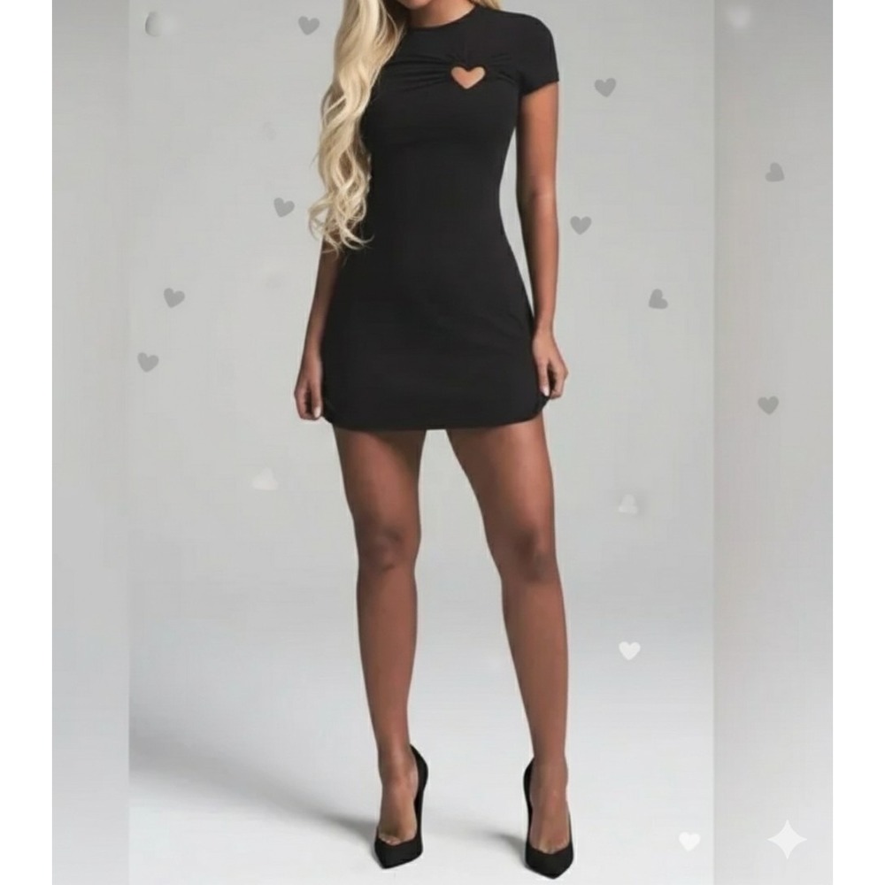 New Skims Cotton Jersey Heart Dress Soot XS Black Cutout Short NWT Valentines